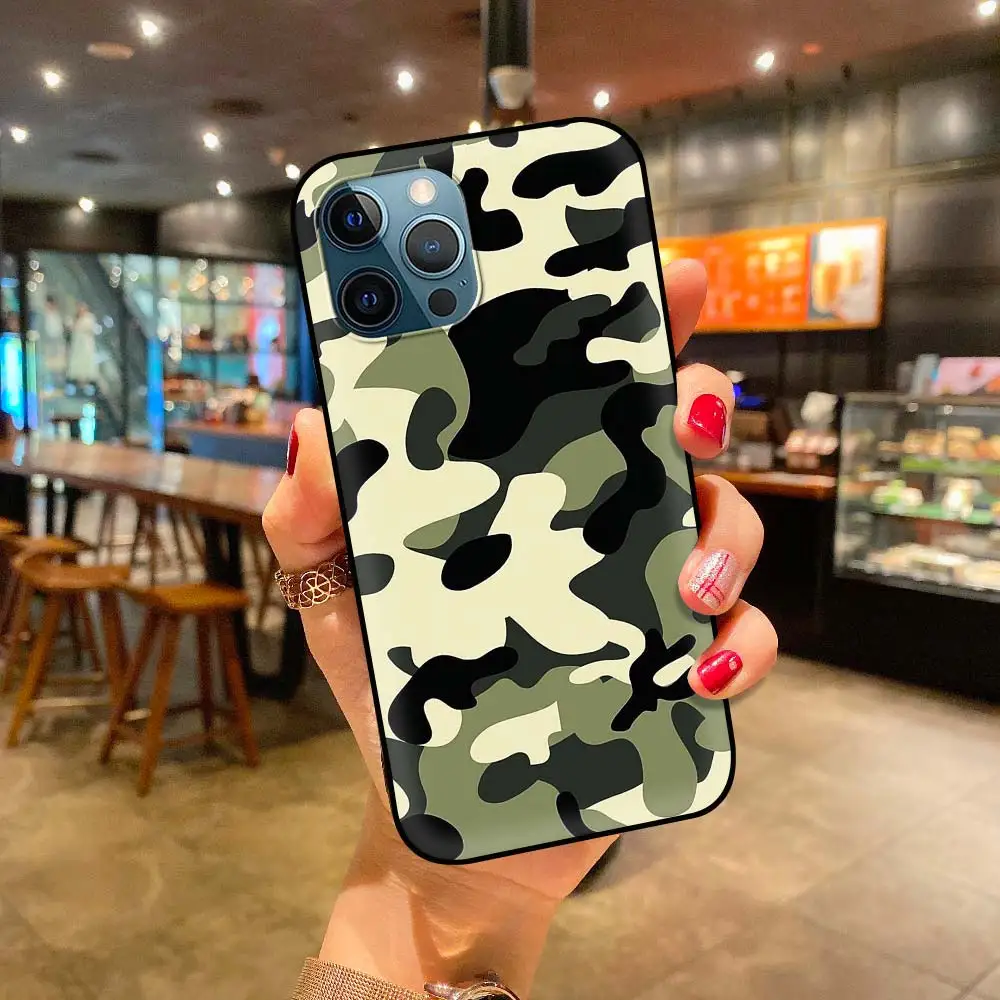 

Camouflage Camo Phone Case for iPhone 11 12 Pro Max X XR XS Max Funda iPhone SE 7 8 Plus 6 6S+ Silicone Cover Back Coque Caso