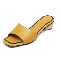 genuine leather low strange heels women slippers open toe summer casual beach shoes woman ladies shoes