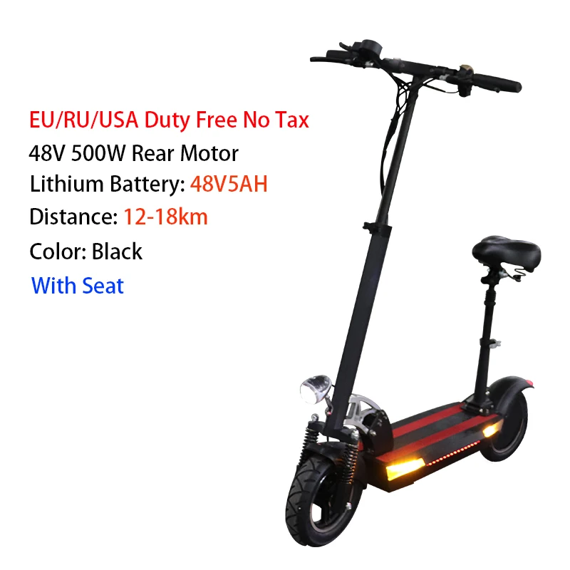5AHwithseatBlack 500W 48V 26AH 10-дюймовый электрический скутер на дальние расстояния 100 км мощный Электрический скейтборд ЖК-дисплей Дисплей CE Patinete трамвай Adulto - Цвет: 5AHwithseatBlack