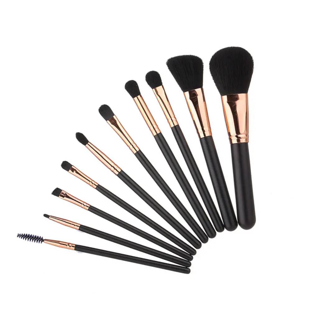

10Pcs Makeup Wood Handle Brushes Multi-functional Practical Makeup Brushes Black