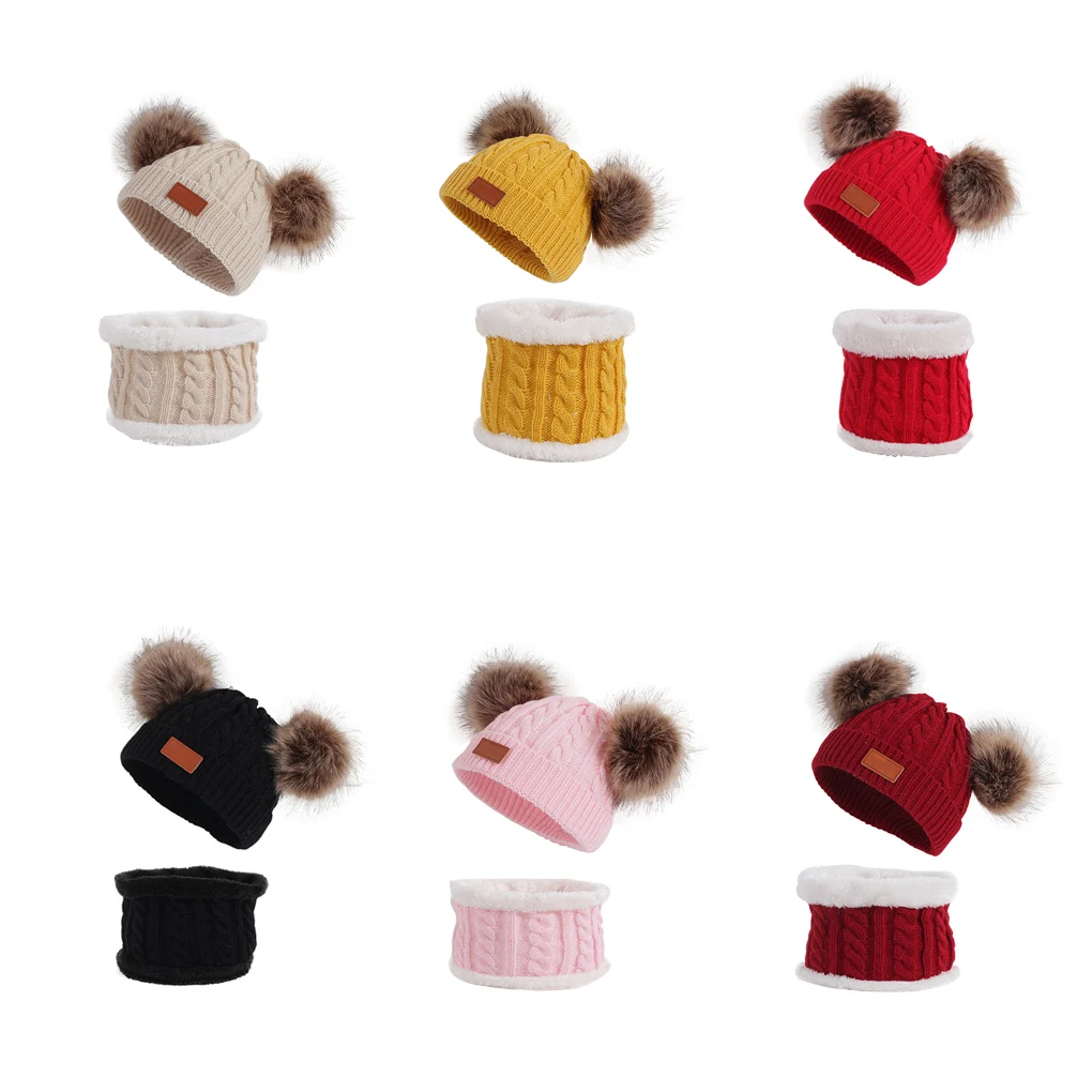 Cute Baby Hat Scarf Suit Autumn Winter Knitteed Kids Hat Scarf Set Cotton Girls And Boys Hats Neck Children Scarf