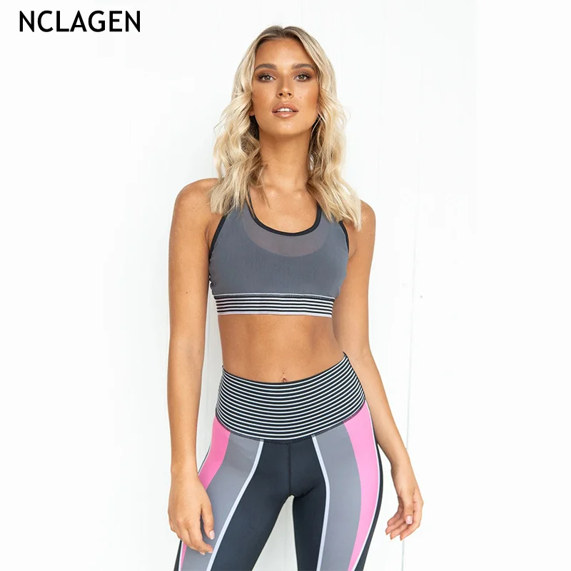 

NCLAGEN Women Sexy Printing Yoga Bra Gym Sport Workout Push-up Running Stretchy High Impact Fitness Dry fit Training Crop Top