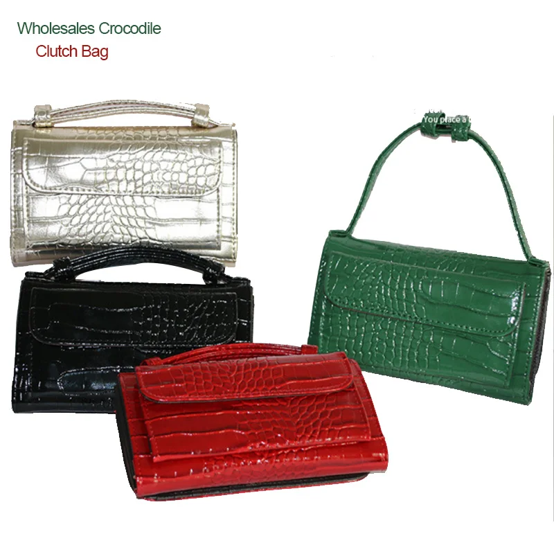 

Wholesales Shiny Crocodile Pattern Leather Clutch Purse Candy Color Card Holder Maroon Wallets Female Alligator Money Bag