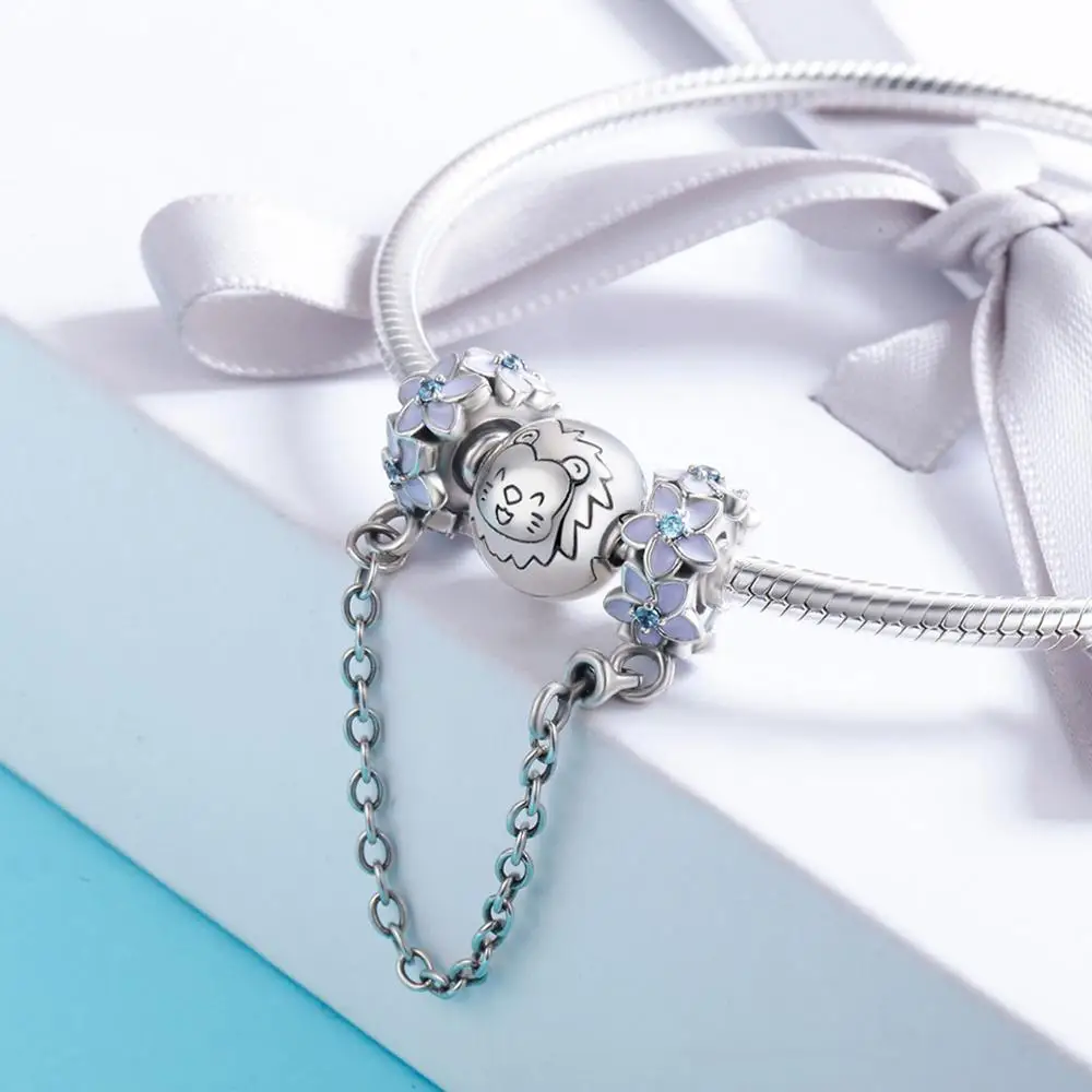 Hot Collect 925 Sterling Silver Purple Enamel Daisy Flower Blue Beads Safety Chain Stopper Charm fit Bracelet DIY Jewelry | Украшения и