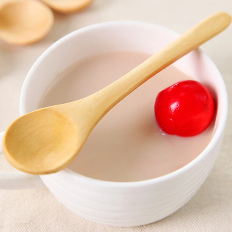 

Small Mini Wooden Round Spoons Soup Tea Coffee Salt Spoon IY Kitchen Cooking Tool Cutlery
