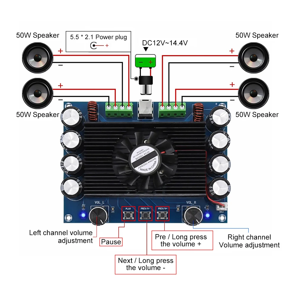 Плата звукового усилителя AIYIMA усилитель мощности Bluetooth TDA7850 четырехканальный