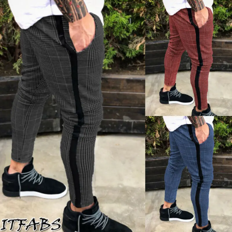Мужские спортивные брюки в клетку модные повседневные штаны для бега одежда
