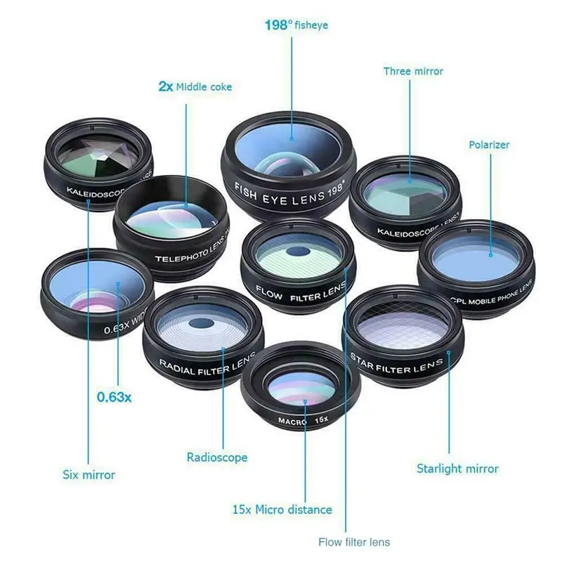 Профессиональный комплект объективов 10 в 1 для камеры телефона широкоугольный