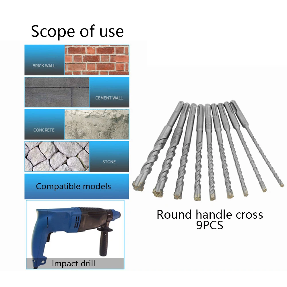 

Набор сверл SDS Plus, 9 шт., 160 мм, для бетона, стен, кирпича, кирпичной кладки, кольцевая пила, электрический молоток, сверлильные долота 5 6 8 10 12 14 мм