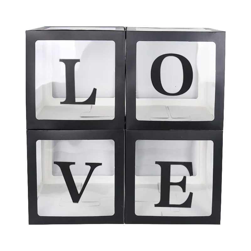Black Love WEIGAO, Большие Детские воздушные шары, прозрачные блоки, картонная коробка для детского душа, подарки для мальчиков девочек, коробка для свадебного декора, коробка для хранения - Цвет: Black Love
