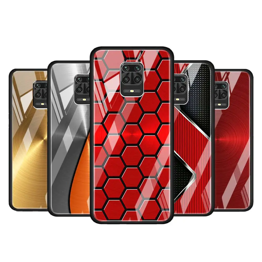 

Red Blue Brushed Metal for Xiaomi Redmi Note 10 Pro Max 10S 9T 9S 9 8T 8 7 Pro 5G Luxury Tempered Glass Phone Case Cover
