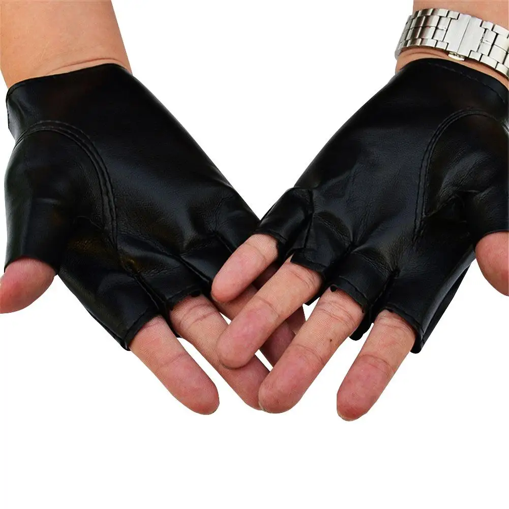 1 пара унисекс черные перчатки без пальцев из искусственной кожи для езды