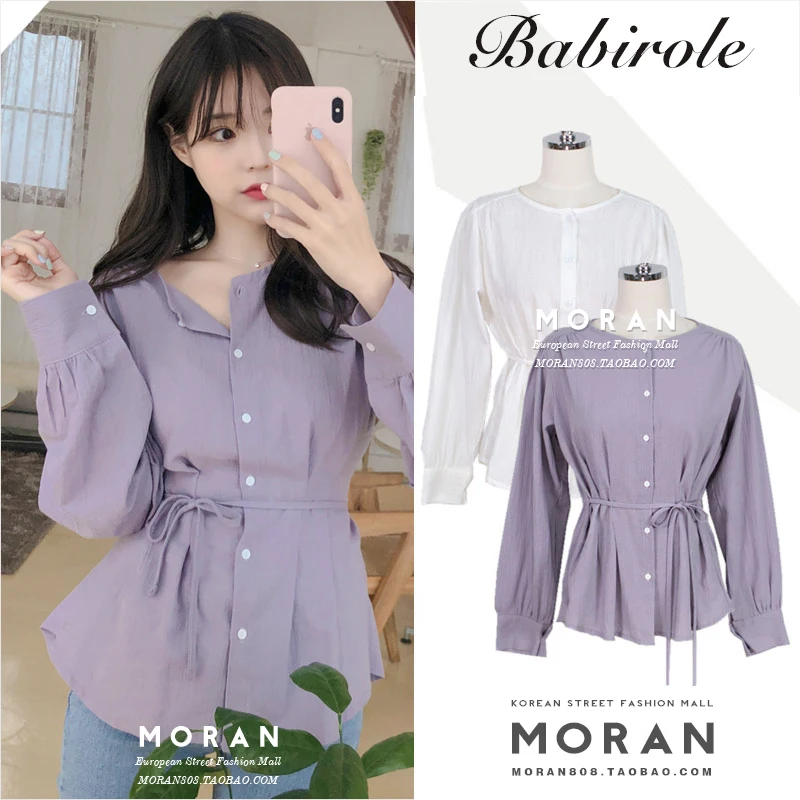 

Французская нишевая дизайнерская Блузка для девочек, свободная Универсальная женская блузка в гонконгском ретро-стиле на завязках, осень ...