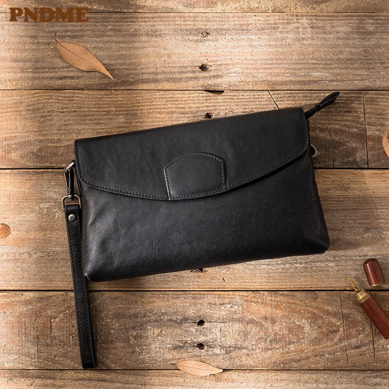 

Повседневный роскошный черный клатч PNDME из натуральной кожи для мужчин и женщин, модный кошелек из натуральной воловьей кожи для телефона, в...