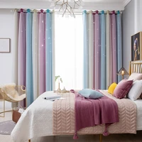 double layer yarn tulle overlay window curtain hollow out stars ombre curtain drapes eyelet living room bedroom curtain panels