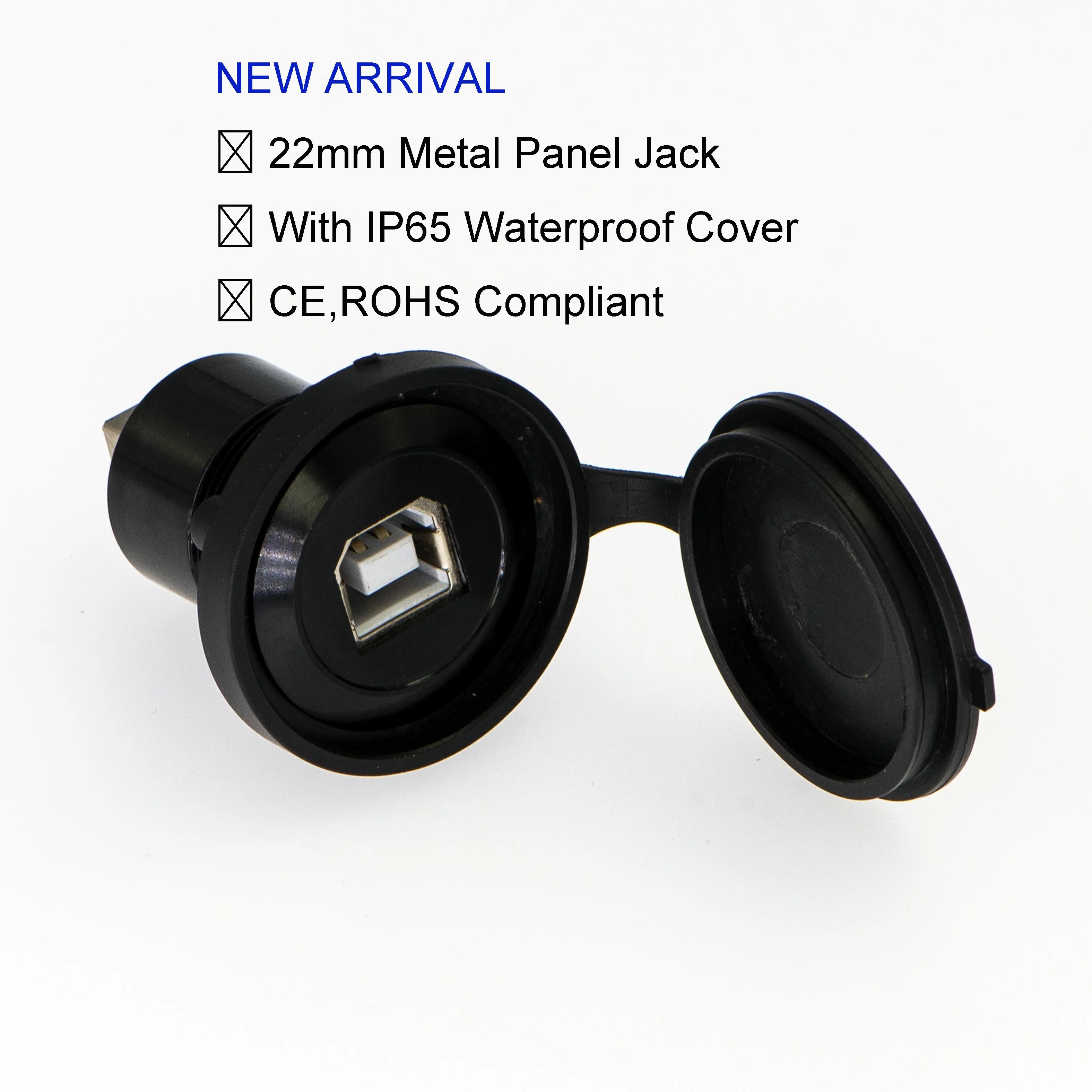 

22 мм USB-разъем, монтажный диаметр, металлический USB2.0, гнездо B к гнезду A с черной или серебряной поверхностью