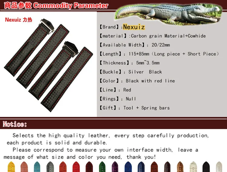 New Arrival Watch Band Bracelets 20mm 22mm Carbon Fibre Watch Strap Black deployment steel clasp cowhide leather bottom fashion