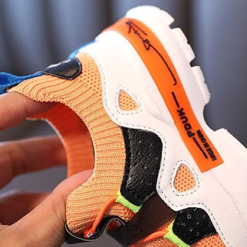 Кроссовки детские из ПУ кожи модная разноцветная обувь в стиле пэчворк