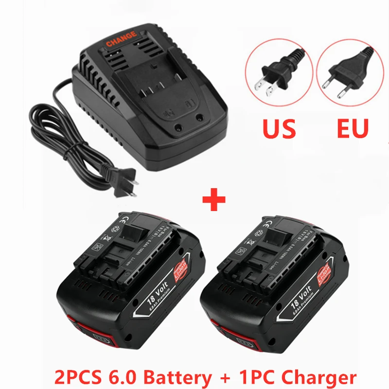 

2PCS18V 6000mAh Rechargeable lithium ion Battery For Bosch 18V 6.0Ah Backup Battery Portable Replacement BAT609, BAT609G, BAT611