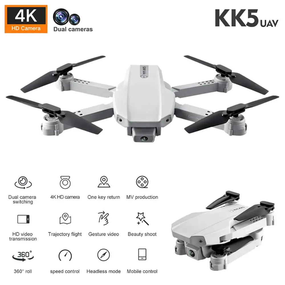 2020 Новый Радиоуправляемый Дрон KK5 4K 1080P HD Двойная камера Wi-Fi Fpv автоматический