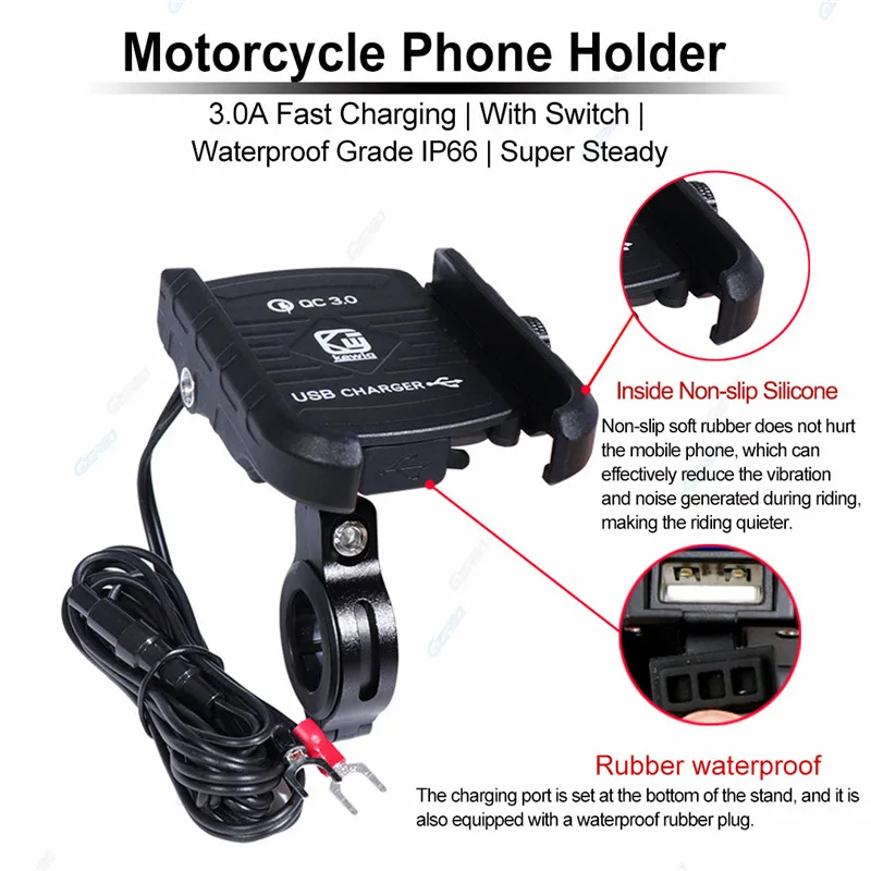 3 0a usb quick charge motorcycle phone holder for harley bmw handlebar stand mount aluminum alloy motorbike phone holder stand free global shipping