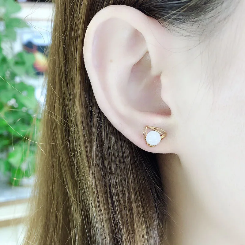 

SHILOVEM 18k yellow gold Natural Jasper stud earring classic fine Jewelry women wedding women wholesale gift yze0606547hby