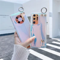 gradient glitter clear phone case for realme 2 5i 5s 6i 7i 8 pro 4g c1 c11 c12 c15 c20 c25s mirrior wrist strap soft back cover
