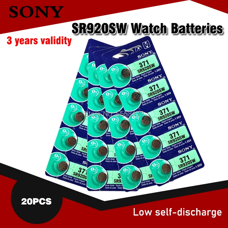 

20pcs Sony 100 Original 371 SR920SW 920 LR920 AG6 LR920 LR69 171 1.55V Silver Oxide Watch Battery Watch Battery MADE IN JAPAN