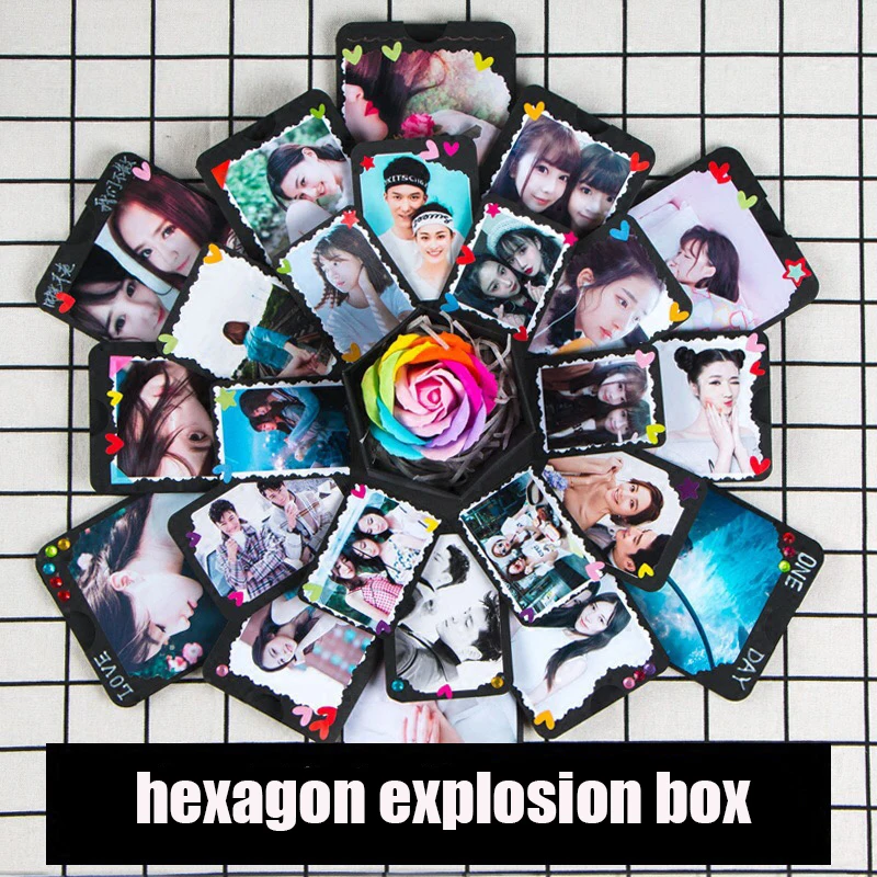 Шестигранная коробка сделай сам с сюрпризом любовь скрапбукинг фотоальбом