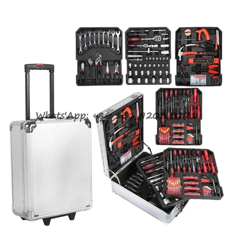 

Tool Trolley Case Set With Three-Layer Rolling Tool Box Hand Tool Kit Storage Box Glue Gun Socket Wrench Screwdriver