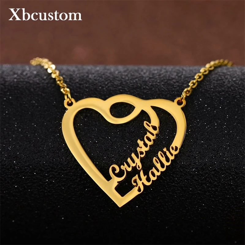 Именное ожерелье персонализированные двойные подвески в форме сердца цепочка из