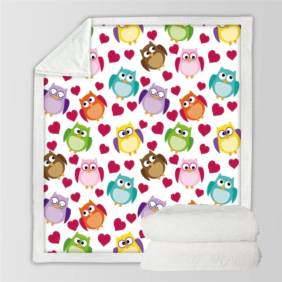 Colorfol Owl BeddingOutlet покрывало из микрофибры с рисунком совы, Детское покрывало с рисунком сердца для девочек, домашний текстиль, цветная Манта с принтом - Цвет: Colorfol Owl