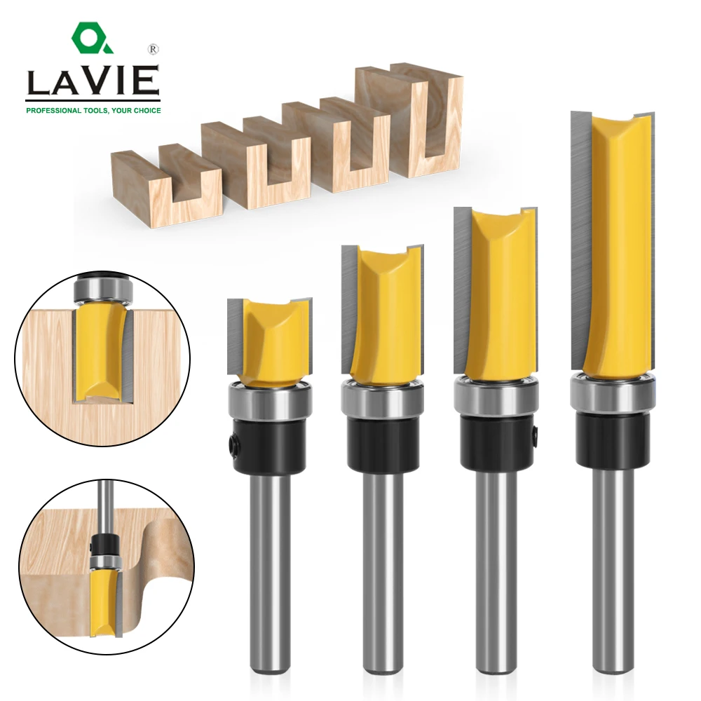 3pcs 1/4'' Flush Trim Router Bit Pattern Bit Top & Bottom Bearing 1/2