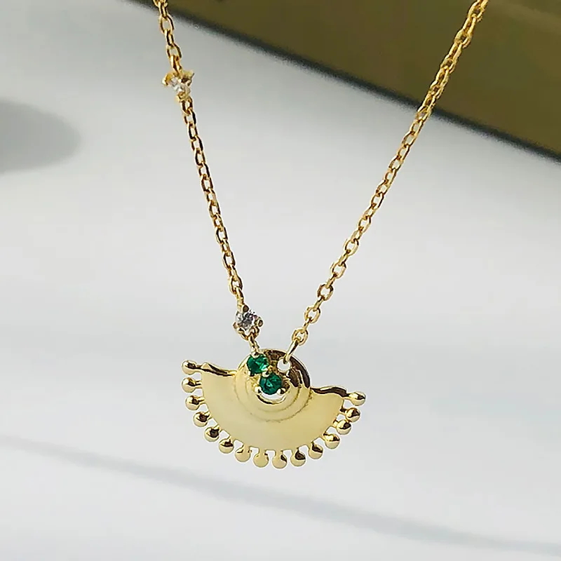 

ElfoPlataSi Minimalist 925 Sterling Silver Gold Semicircle CZ Pendant Short Necklace For Women Wedding Party S925 Jewelry DA1367