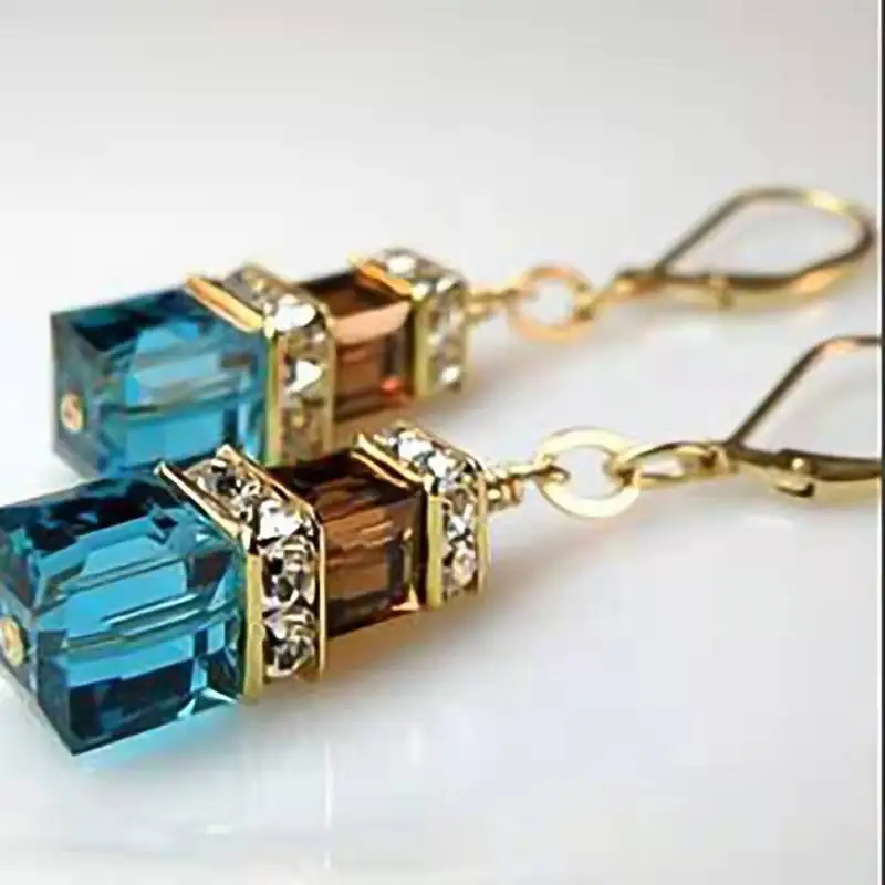 

Classic Jewelry Blue Square Cubic Crystal Inlaid Zirconia Alloy Female Earrings For Women Party Jewelry Accessories