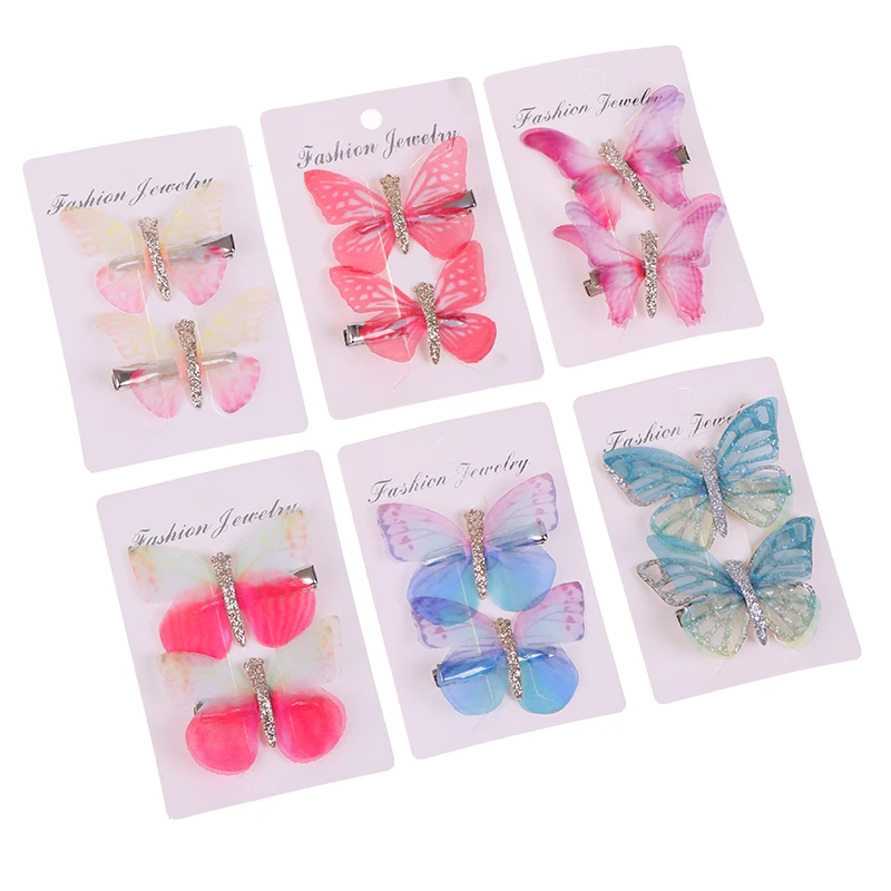 

2Pcs/set Butterfly Hair Clips Girl Beautiful Colorful Simulation Butterfly Sweet Hair Ornament Headband Hairpin Hair Accessories