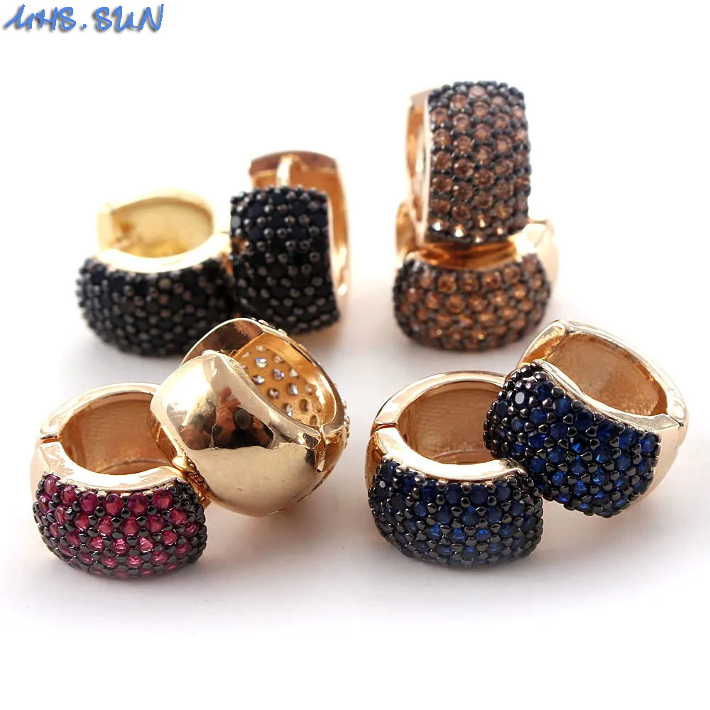 

MHS.SUN New arrival Women Cubic Zircon Round Hoop Earrings Jewelry With Colorful CZ Crystal Earrings For Female Party Gift 1Pair