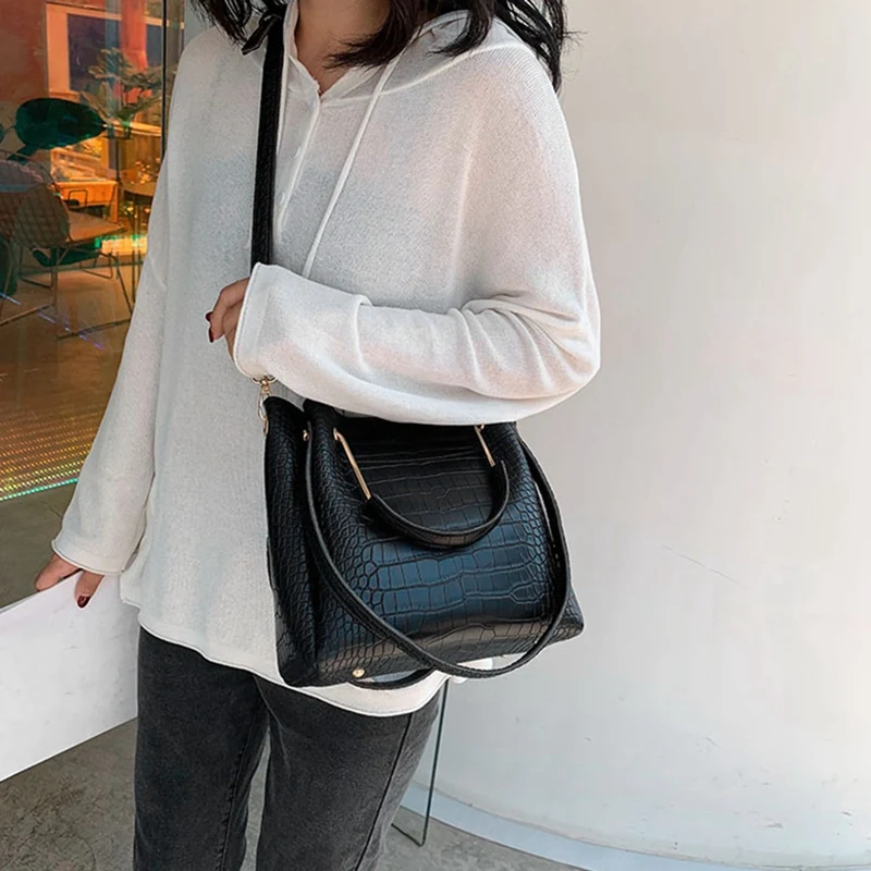 

ASDS-2 Pcs Stone Pattern PU Leather Crossbody Bags for Women Shoulder Bag Luxury Handbag, 24 X 23 X 10cm & 19 X 19 X 14cm