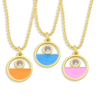 new zircon round greek evil eye small pendant necklace multicolor enamel semicircle hollow collar gold beads chain women jewelry