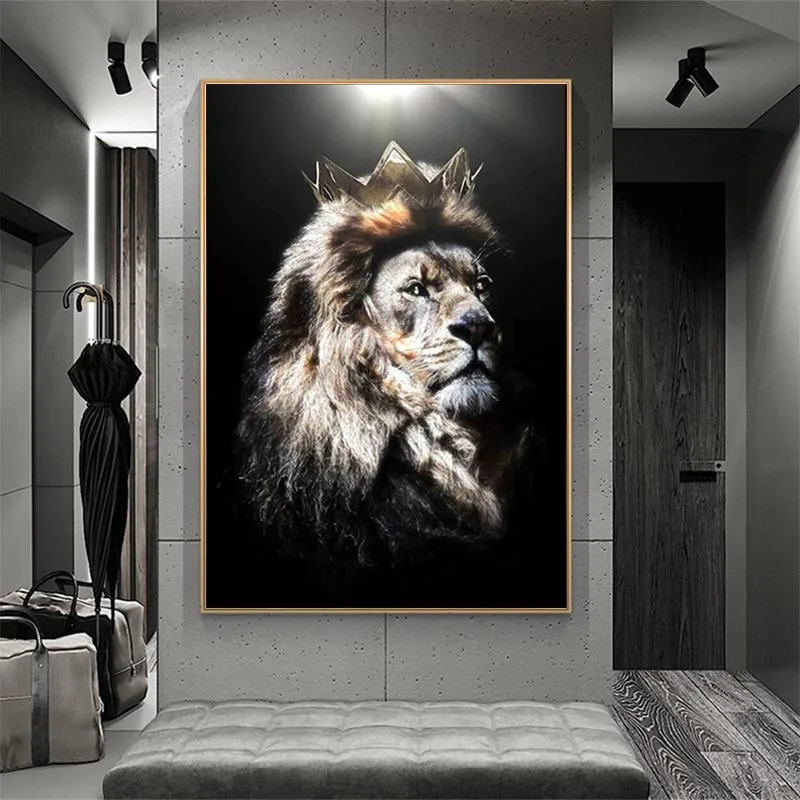 

Big Picture Large Poster Black and White Animal Modern Home Decor The King Lion Painting Canvas for Interior Frameless