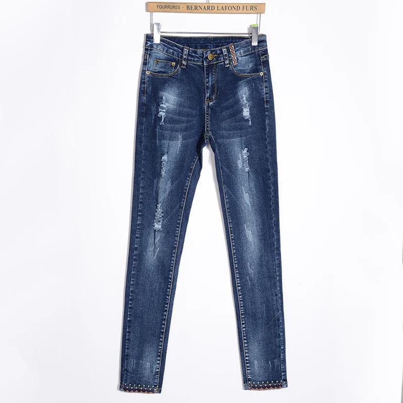 Новые женские Стрейчевые тонкие эластичные рваные джинсы с высокой талией