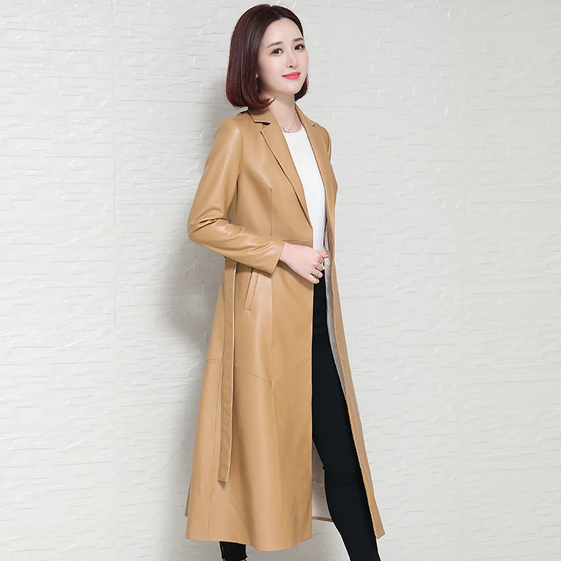Real Genuine Leather Jacket Women Tops 2020 Autumn Winter Coat Windbreaker Sheepskin Korean Trench Long Coats 95260 | Женская одежда