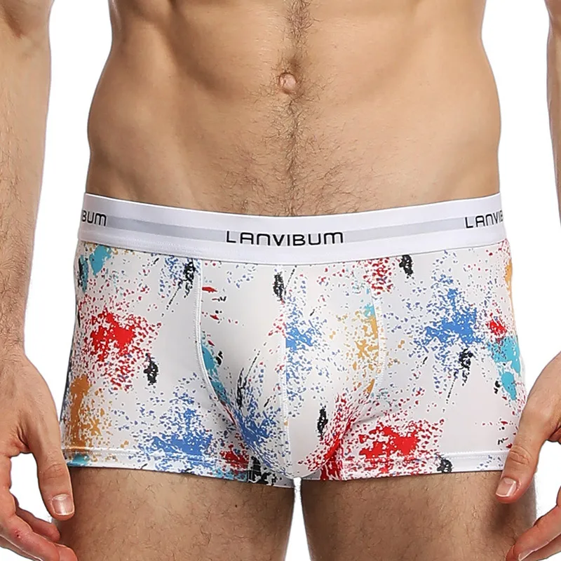 

Sexy Men Underwear Boxers Shorts Ice Silk Panties Man Printed Low Waist U Convex Pouch Underpants cueca calzoncillo ropa M-XXL