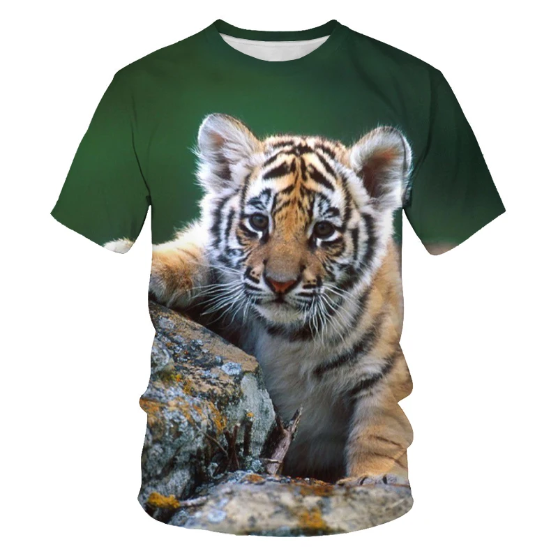 

2021 Summer New Products Men's Milk Silk T-shirt 3D Printing Animal Tiger Lion Leisure Slim Youth Wear Primary and Secondary Sch