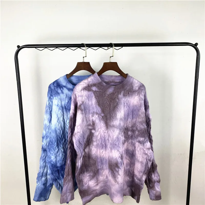 

Tie Dyed Sweater 2021 Spring And Autumn Korean Style Oversized Twist Pullover Sweater Top