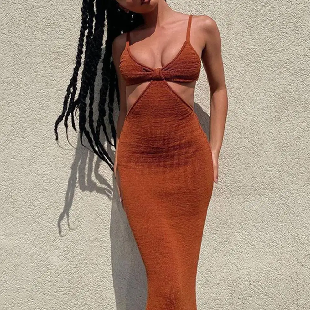 

Stylish Dress Clothes Maxi Dress V Neck Skin-friendly Spaghetti Straps Backless Bodycon Maxi Dress