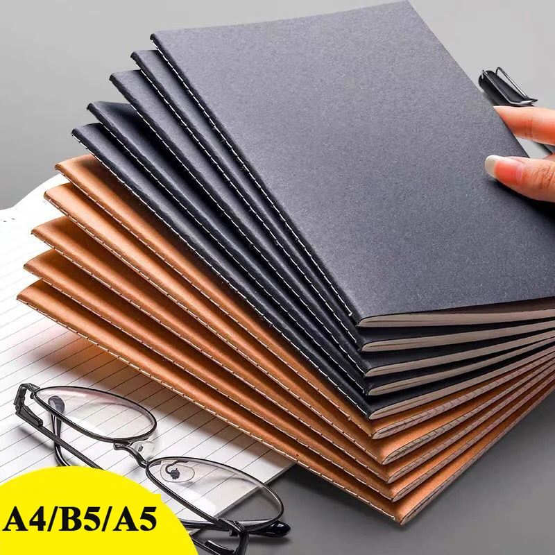 

40 Sheets 80 Pages A4 Kraft Paper Grid Notebook B5 Black Card Cover Book A5 Line Notepad Thickened Simple Literary DIY Diary