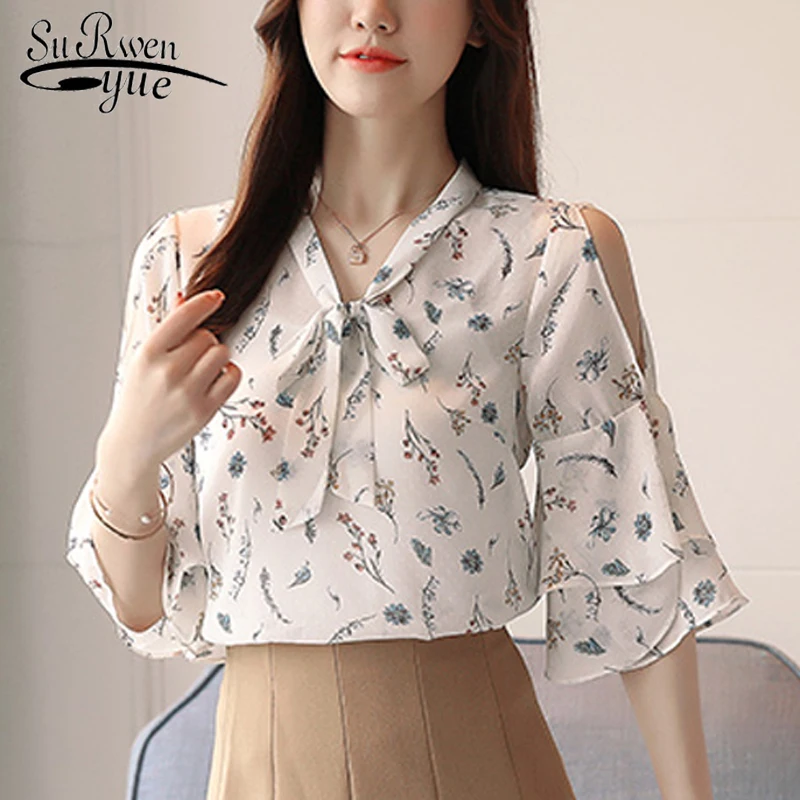 

Blusa Feminina 2021 Summer Tops for Women Casual Women Clothing Ladies Blouse Print Short Sleeve Chiffon Clothes Tops8850 50
