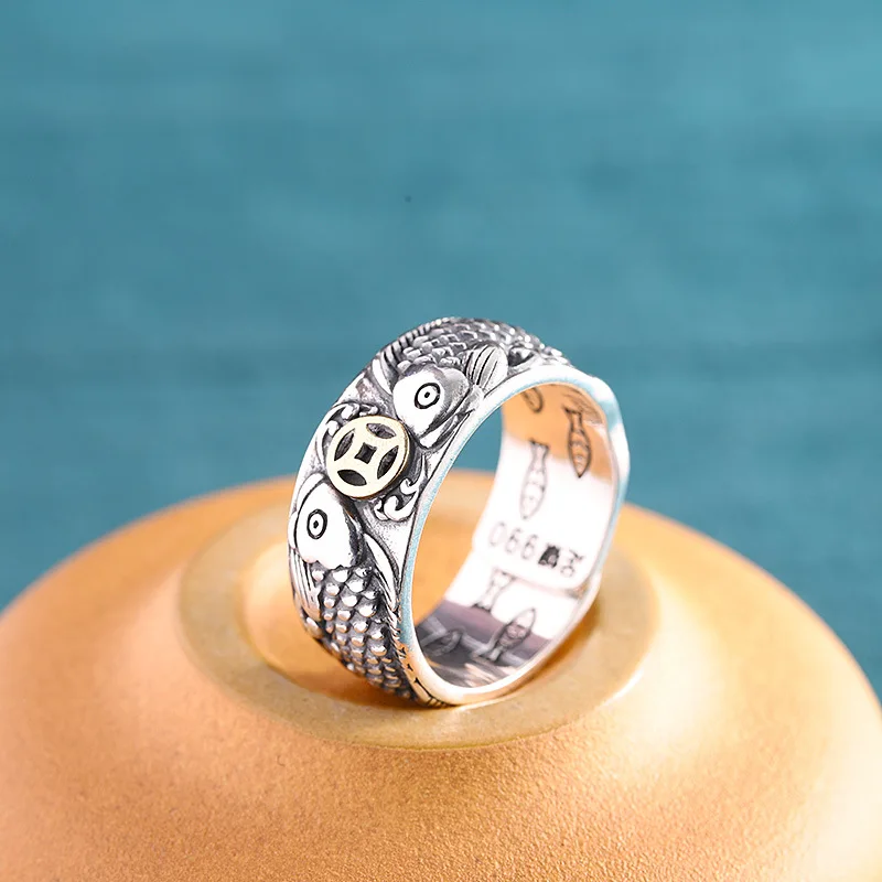 

Unisex Fashion Trend Engraved Characters S990 Pure Silver Ring