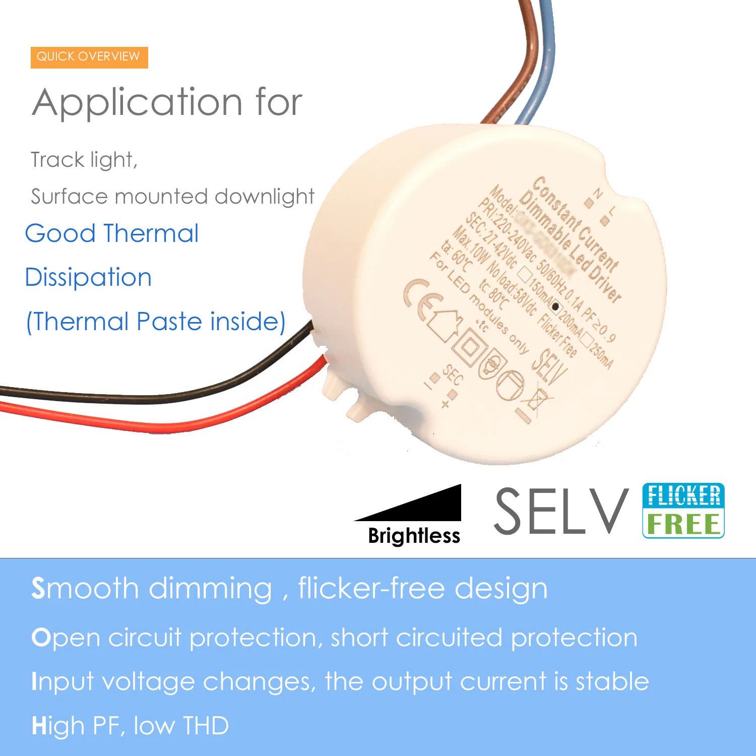 Термопаста круглая 200 220 мА драйвер с регулируемой яркостью 180 в для светильника